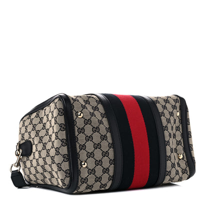 Gucci Monogram Selleria Calfskin Vintage Web Medium Boston Beige Blue 3 of 11
