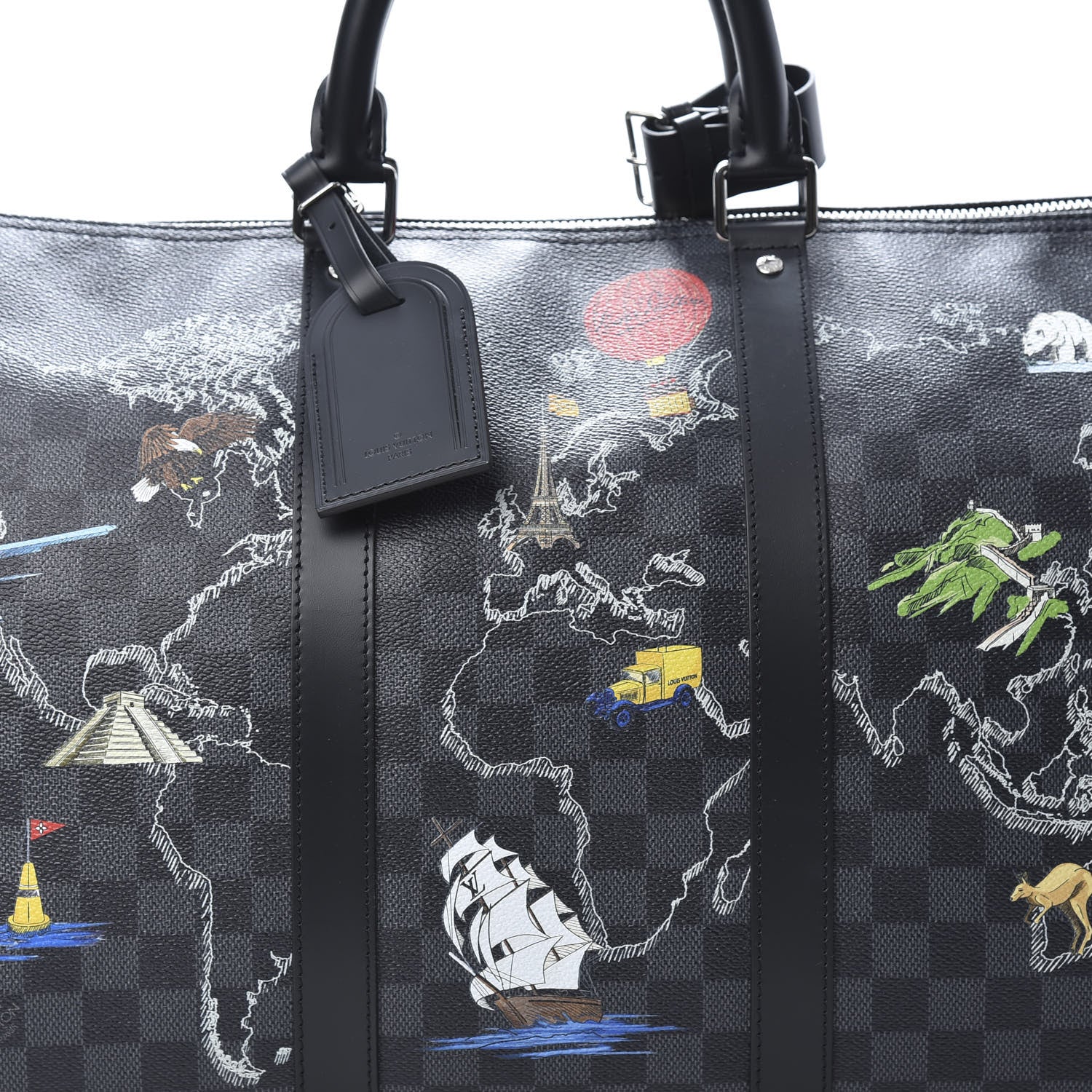 Louis Vuitton Damier Graphite World Map Keepall Bandouliere 50 7 of 9