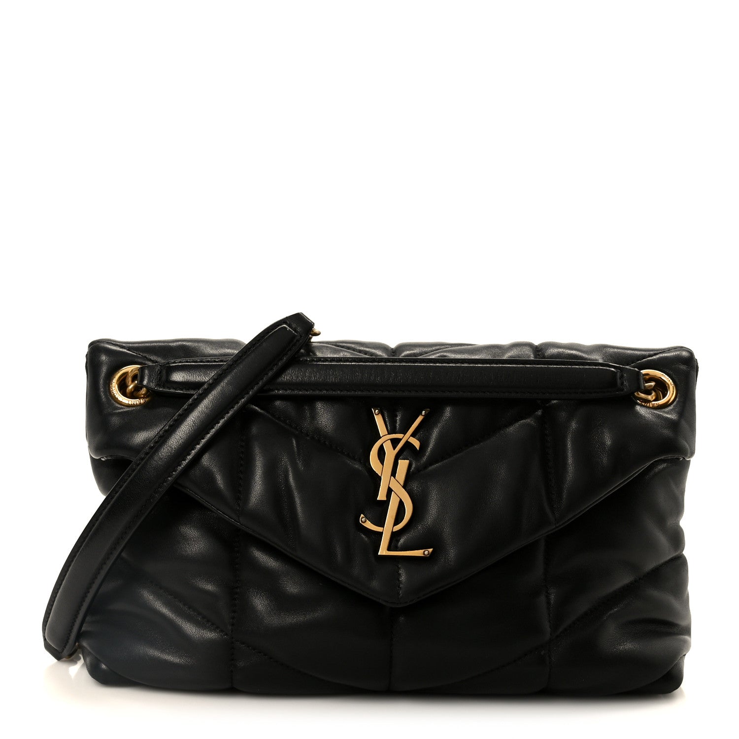 Saint Laurent Lambskin Quilted Small Loulou Puffer Monogram Chain Satchel Black 1 of 11