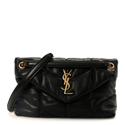 Saint Laurent Lambskin Quilted Small Loulou Puffer Monogram Chain Satchel Black 1 of 11