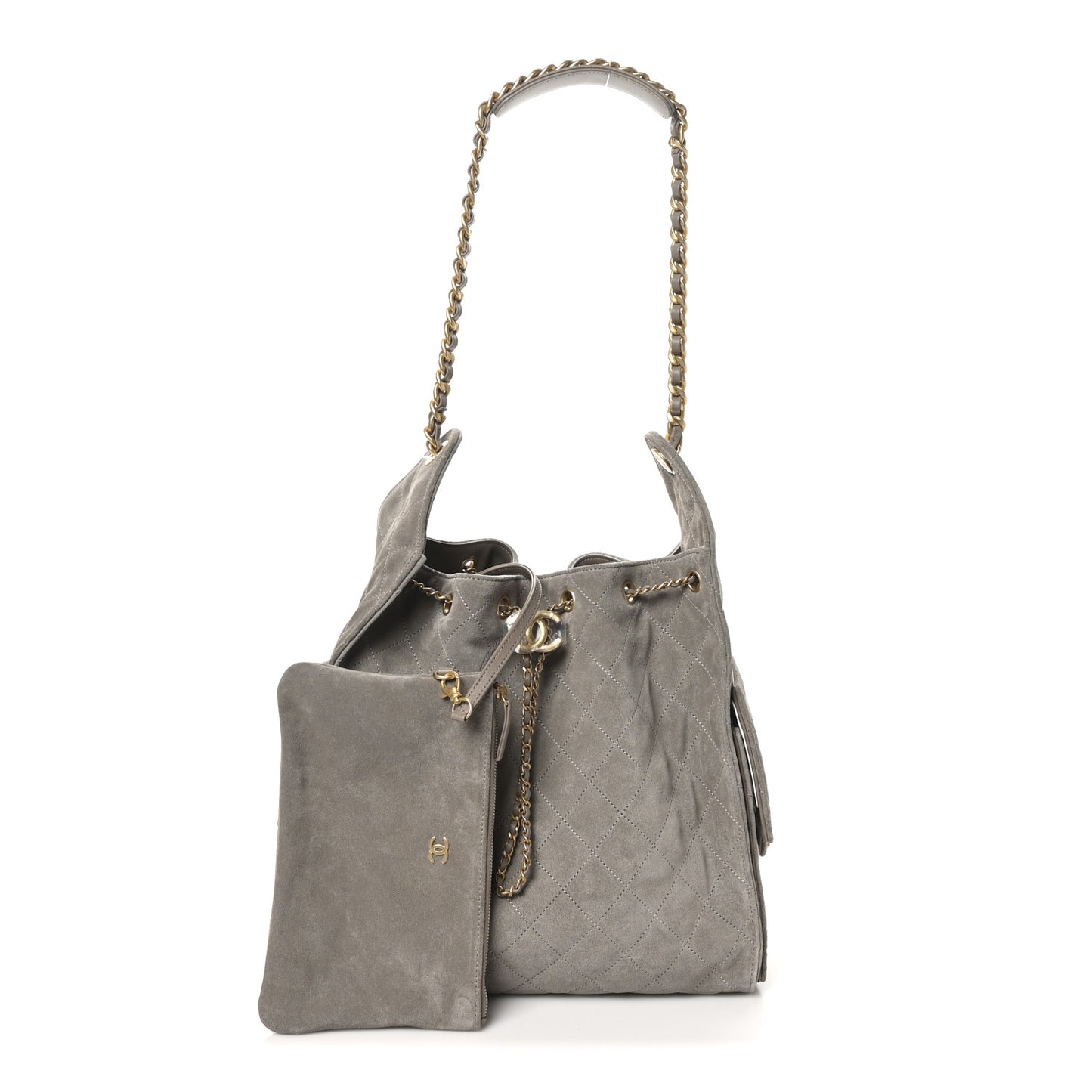 Suede Quilted Medium Chanel 25 Handbag Grey