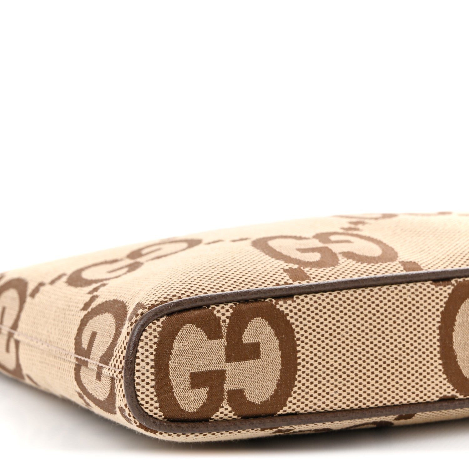 Gucci Monogram Jumbo GG Textured Dollar Calfskin Web Wristlet Messenger Bag Camel Ebony New Acero Camel Ebony New Acero 8 of 9