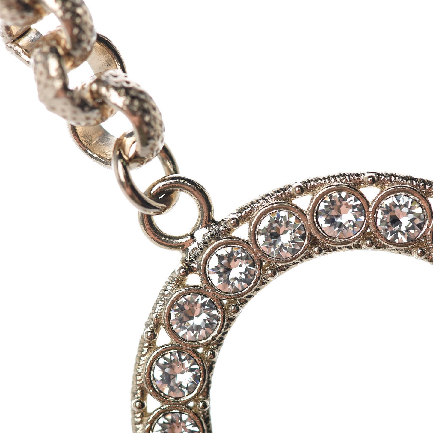 Metal Crystal Cha-Nel Logo Necklace Gold