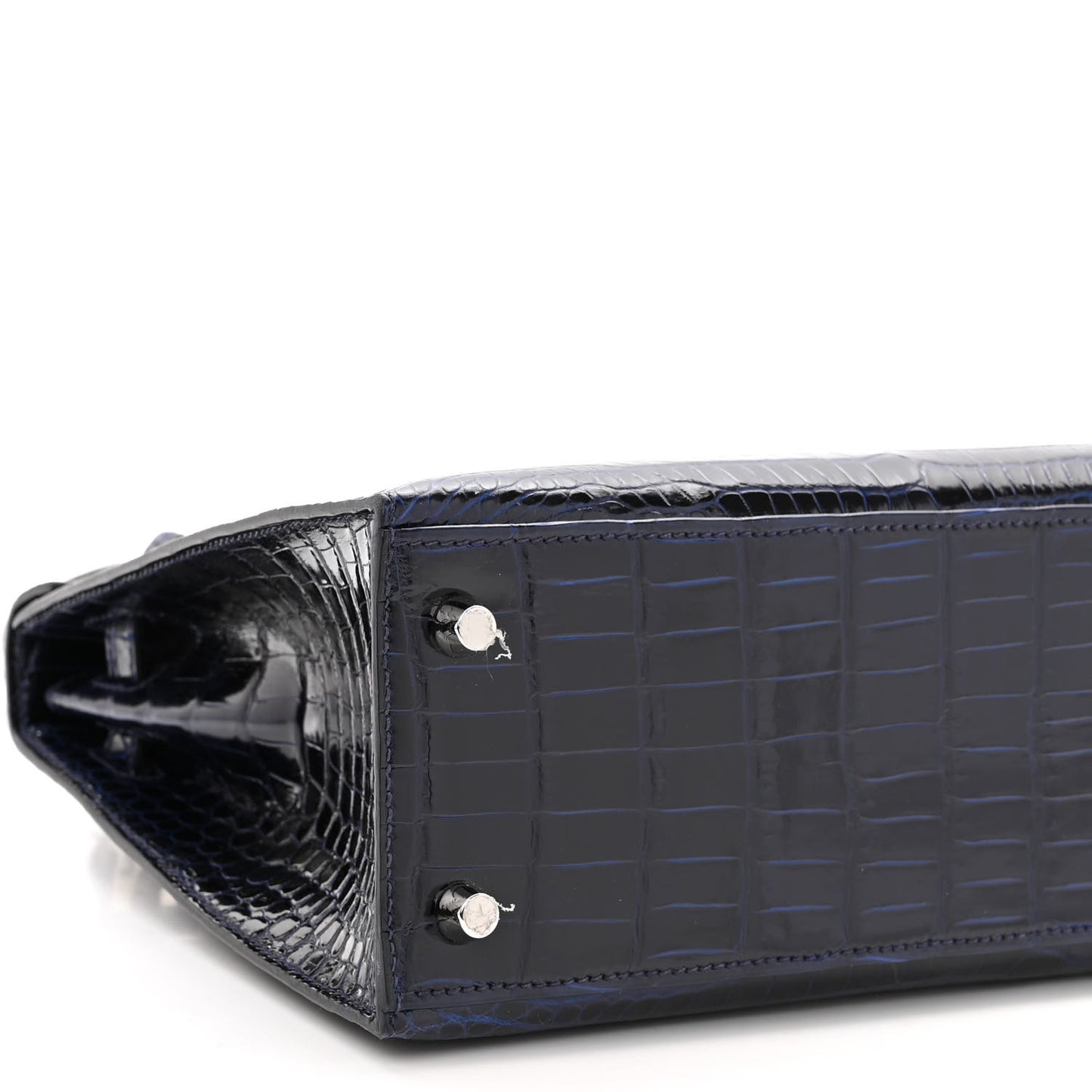 Shiny Porosus Crocodile Kelly Sellier 25 Bleu Marine