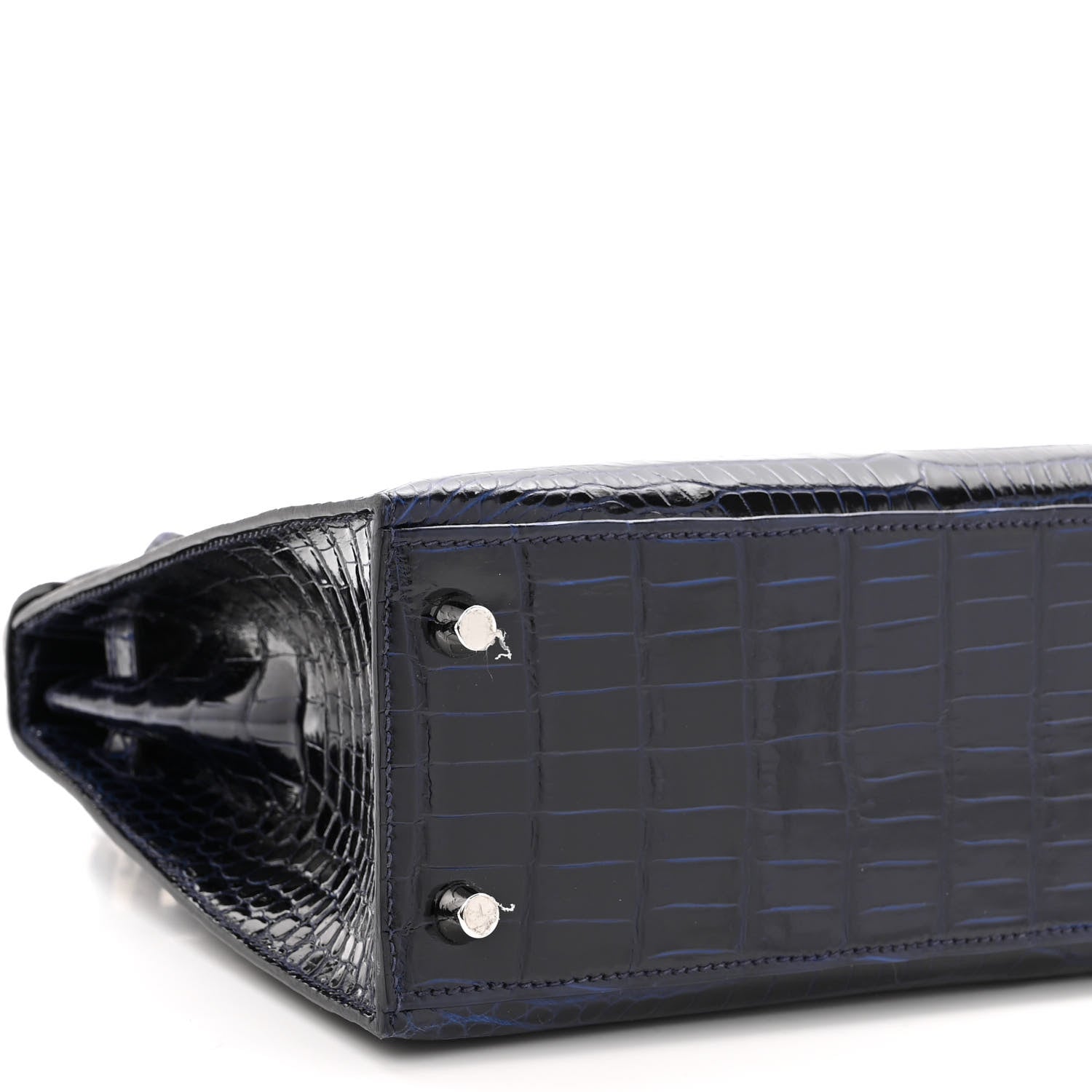 Hermes Shiny Porosus Crocodile Kelly Sellier 25 Bleu Marine 9 of 11