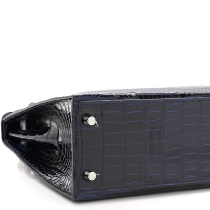 Hermes Shiny Porosus Crocodile Kelly Sellier 25 Bleu Marine 9 of 11