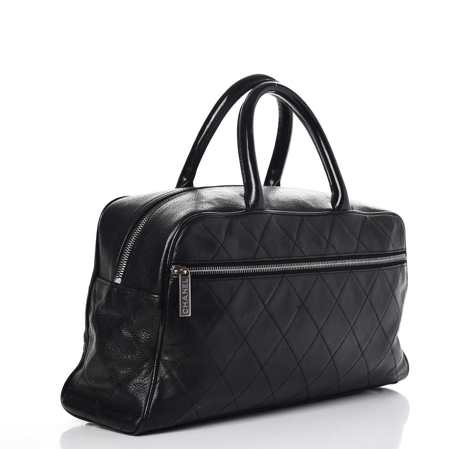 Caviar Patent Quilted Large Bowler Black