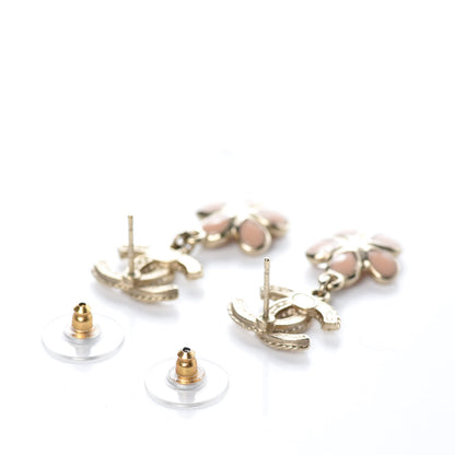 Chanel Resin Crystal CC Camellia Drop Earrings Gold Beige 3 of 4
