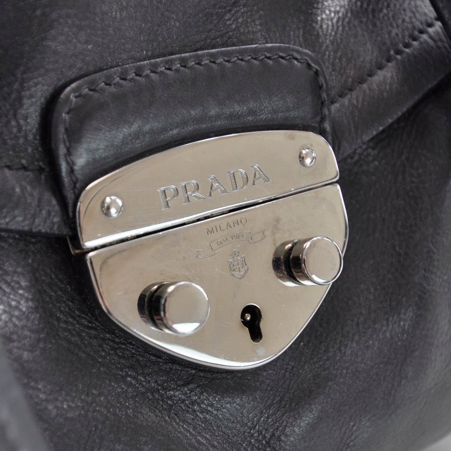 Prada Royal Calf Easy Foldover Pushlock Satchel Black 5 of 8