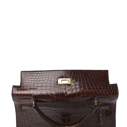 Hermes Shiny Niloticus Crocodile Kelly Sellier 32 Havane 24 of 30