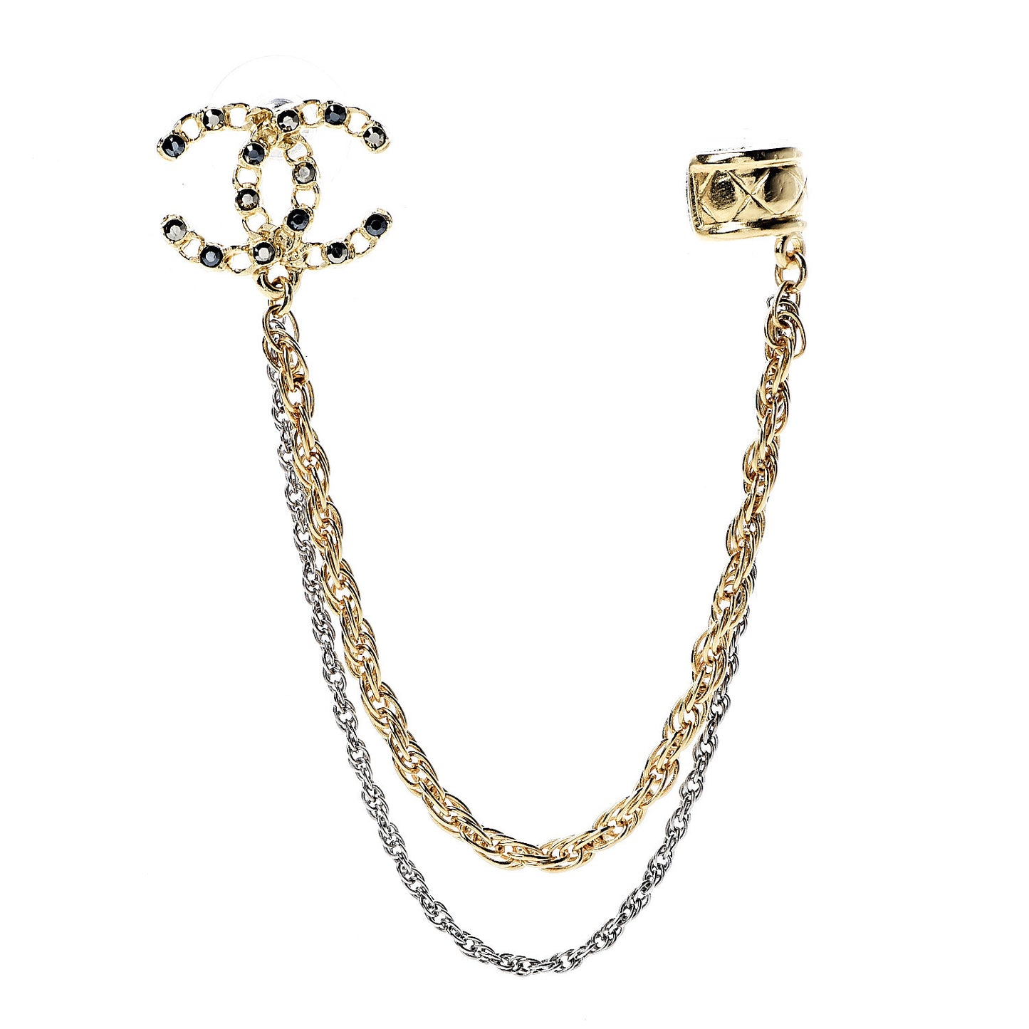 Crystal CC Chain Cuff Single Earring Gold Silver