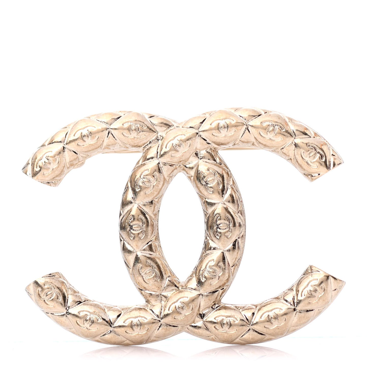 Metal CC Diamond Quilted Brooch Light Gold
