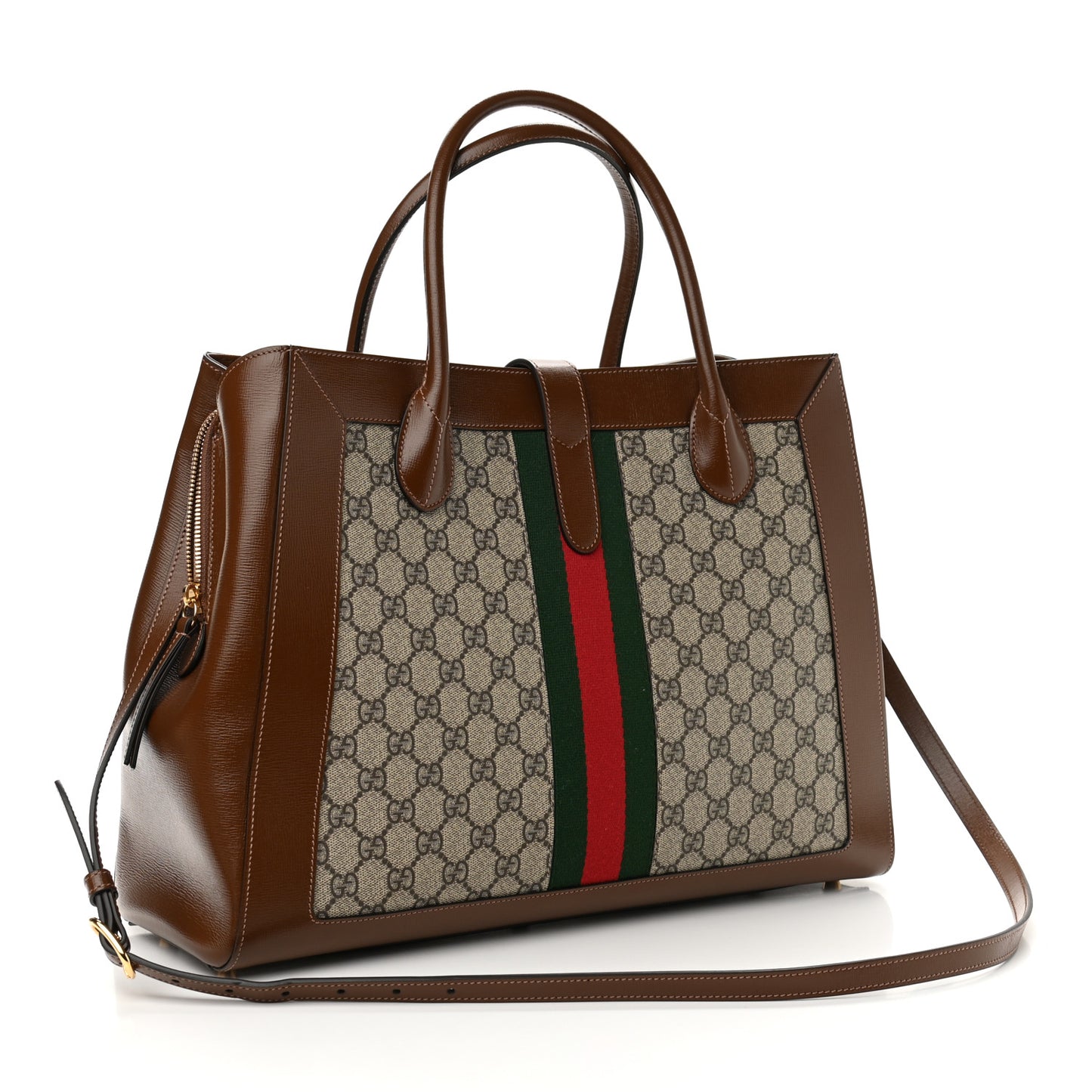 GG Supreme Monogram Azalea Calfskin Web Large Jackie 1961 Tote Beige Ebony Brown Sugar