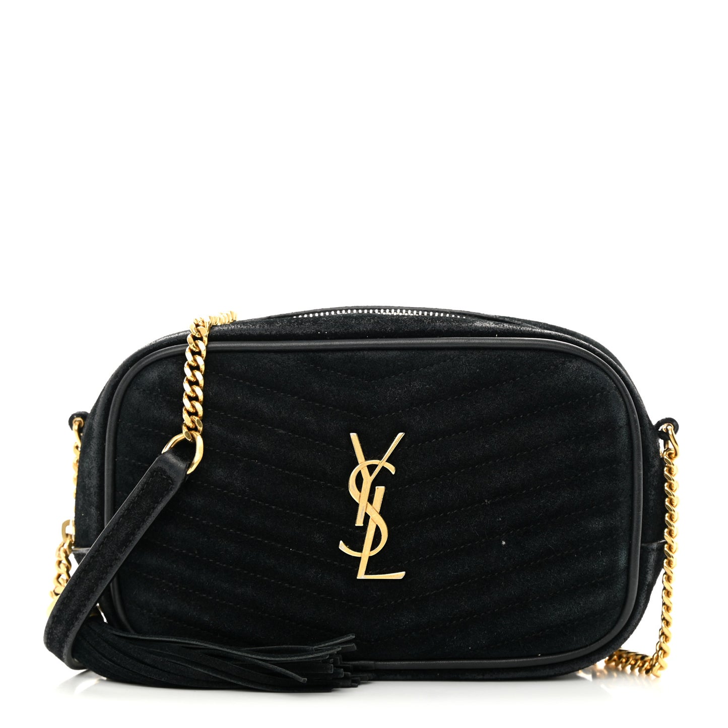 Suede Matelasse Monogram Mini Lou Camera Bag Black
