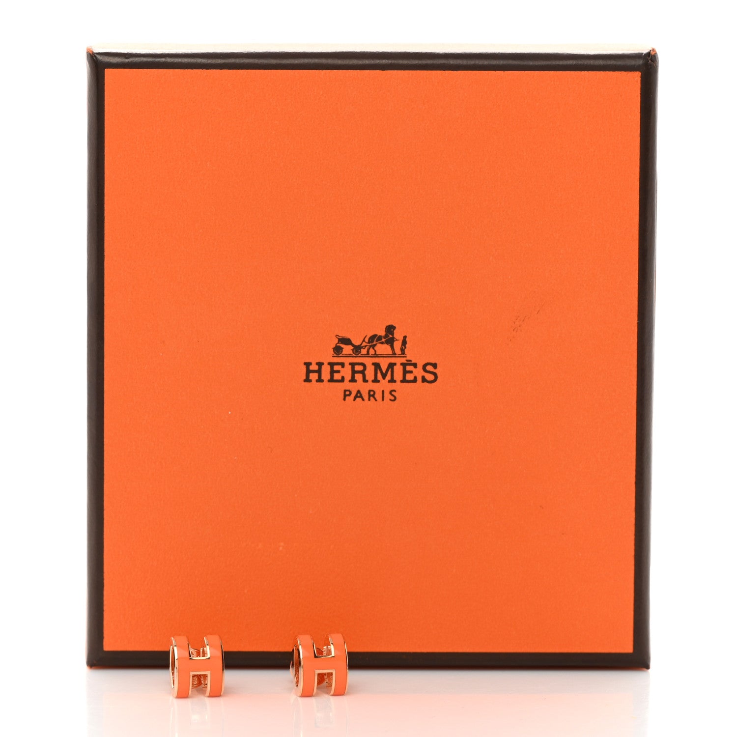 Hermes Gold Lacquered Mini Pop H Earrings Orange Soie 5 of 5