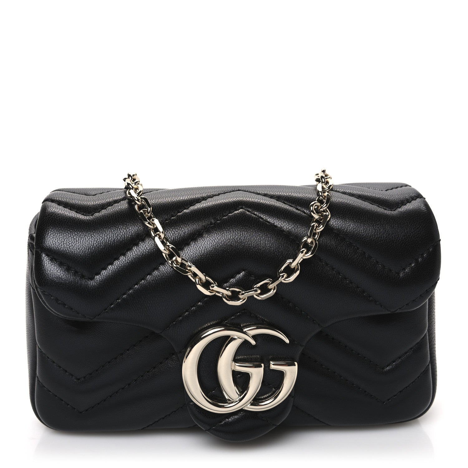 Gucci Lambskin Matelasse Mini GG Marmont Shoulder Bag Black 1 of 10