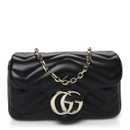 Gucci Lambskin Matelasse Mini GG Marmont Shoulder Bag Black 1 of 10