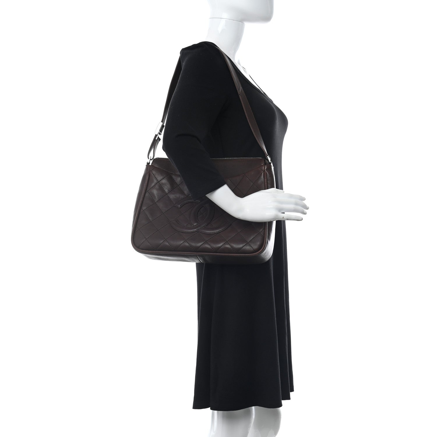 Chanel Calfskin Quilted CC Shoulder Bag Dark Brown 2 of 11