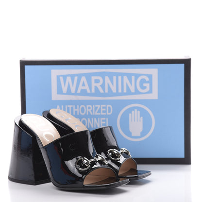 Gucci Patent Lexi Horsebit High-Heel Slide Sandals 37.5 Black 10 of 10