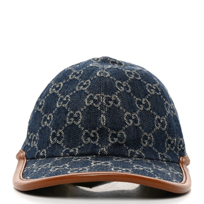 Gucci Washed Jacquard Denim Nappa GG Monogram Oscar Baseball Hat M Denim Cuir 3 of 9