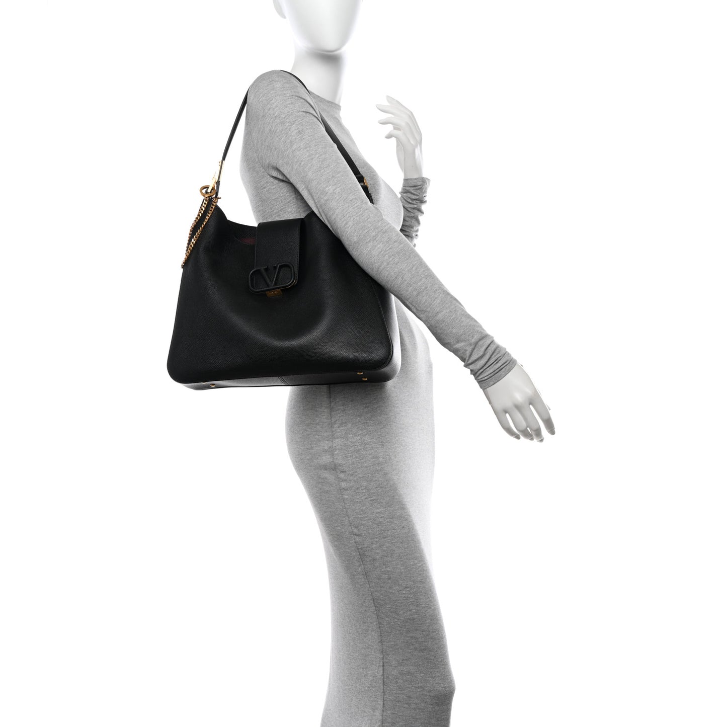 Grainy Calfskin VSling Hobo Bag Black