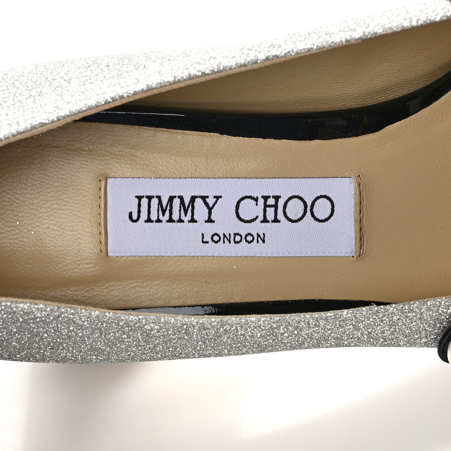 Jimmy Choo Patent Glitter Elisa 45 Mary Jane Flats 37.5 Silver Black 8 of 9