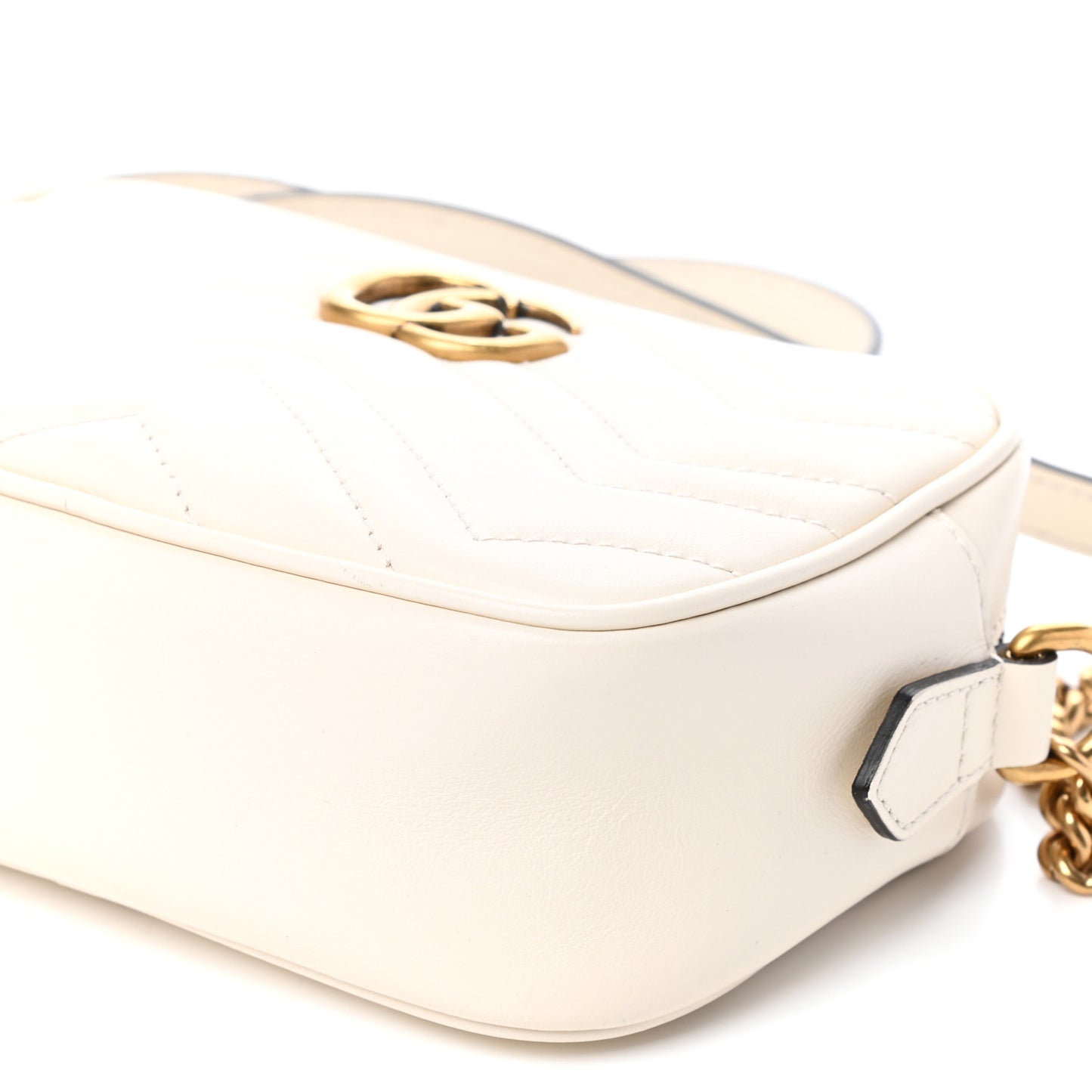 Calfskin Matelasse Mini GG Marmont Chain Shoulder Bag White