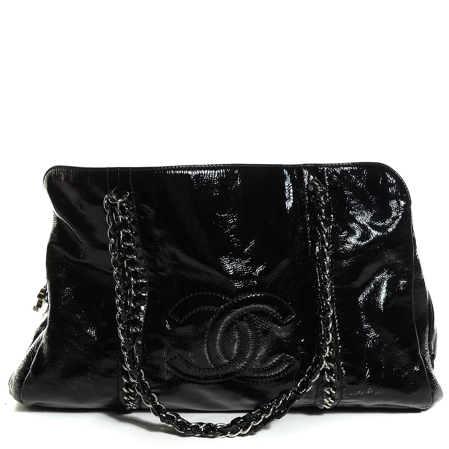 Patent Calfskin Large Luxe Ligne Tote Black