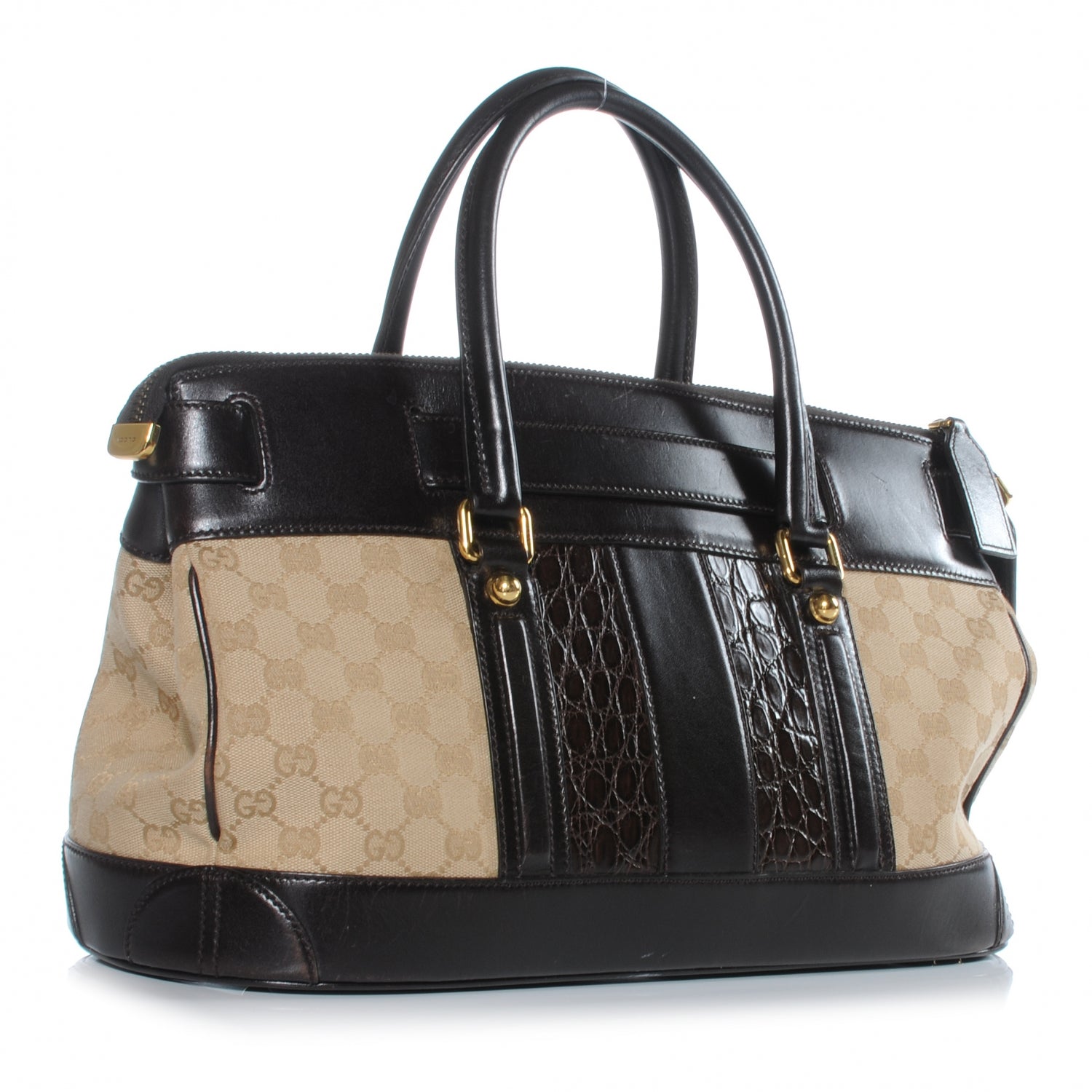 Gucci Monogram Crocodile Web Secret Top Handle Satchel 3 of 7