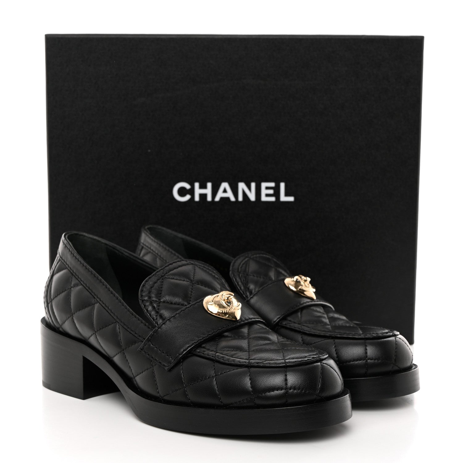 Chanel Lambskin Quilted CC Heart Loafers 37 Black 12 of 12