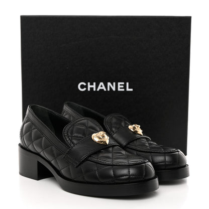 Chanel Lambskin Quilted CC Heart Loafers 37 Black 12 of 12