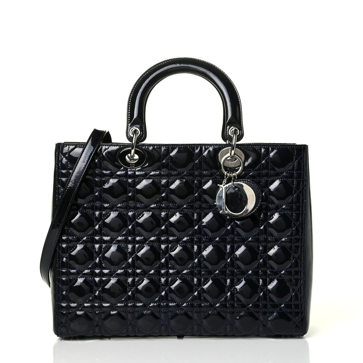 Patent Cannage Large Lady Dior Navy Blue