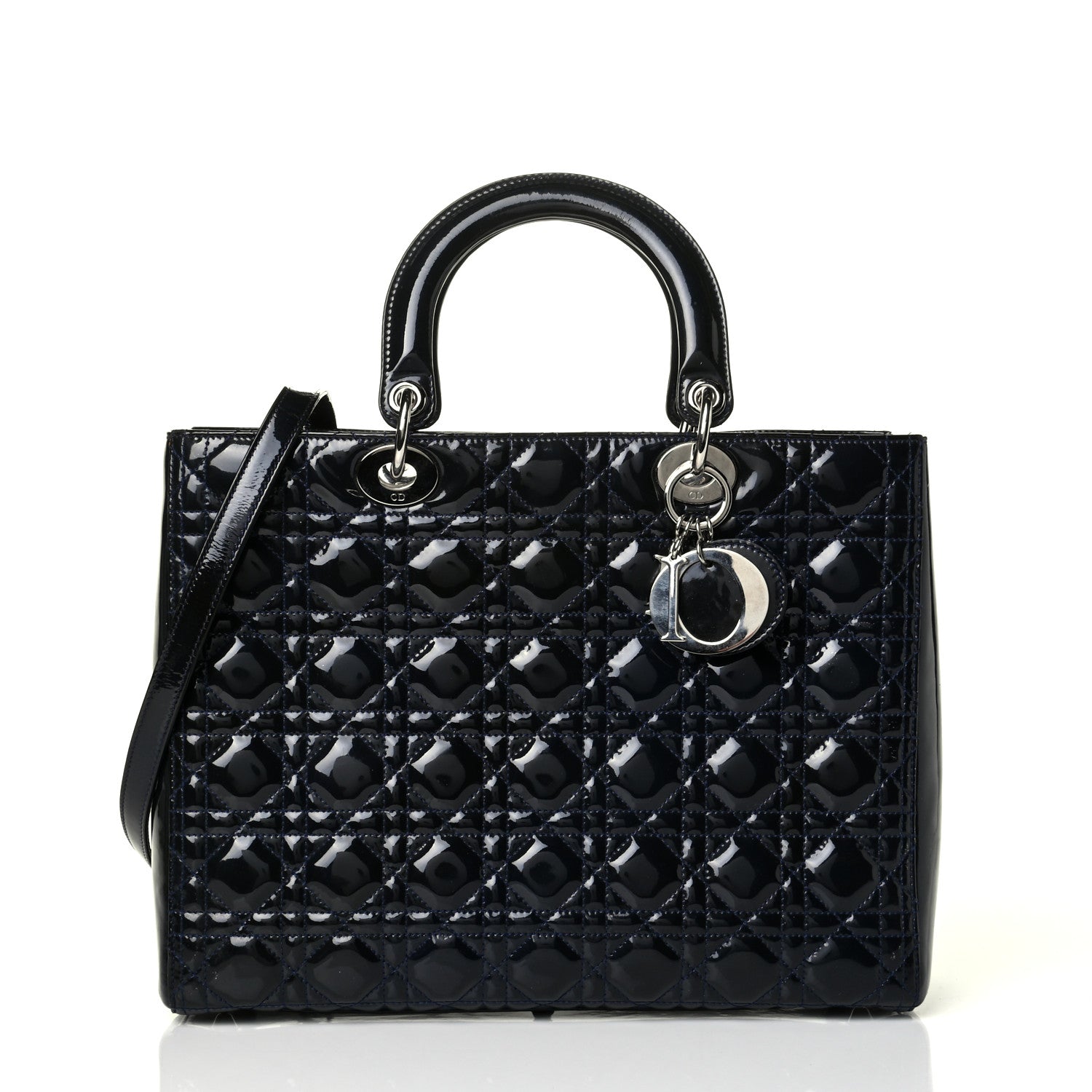 Christian Dior Patent Cannage Large Lady Dior Navy Blue 1 of 6