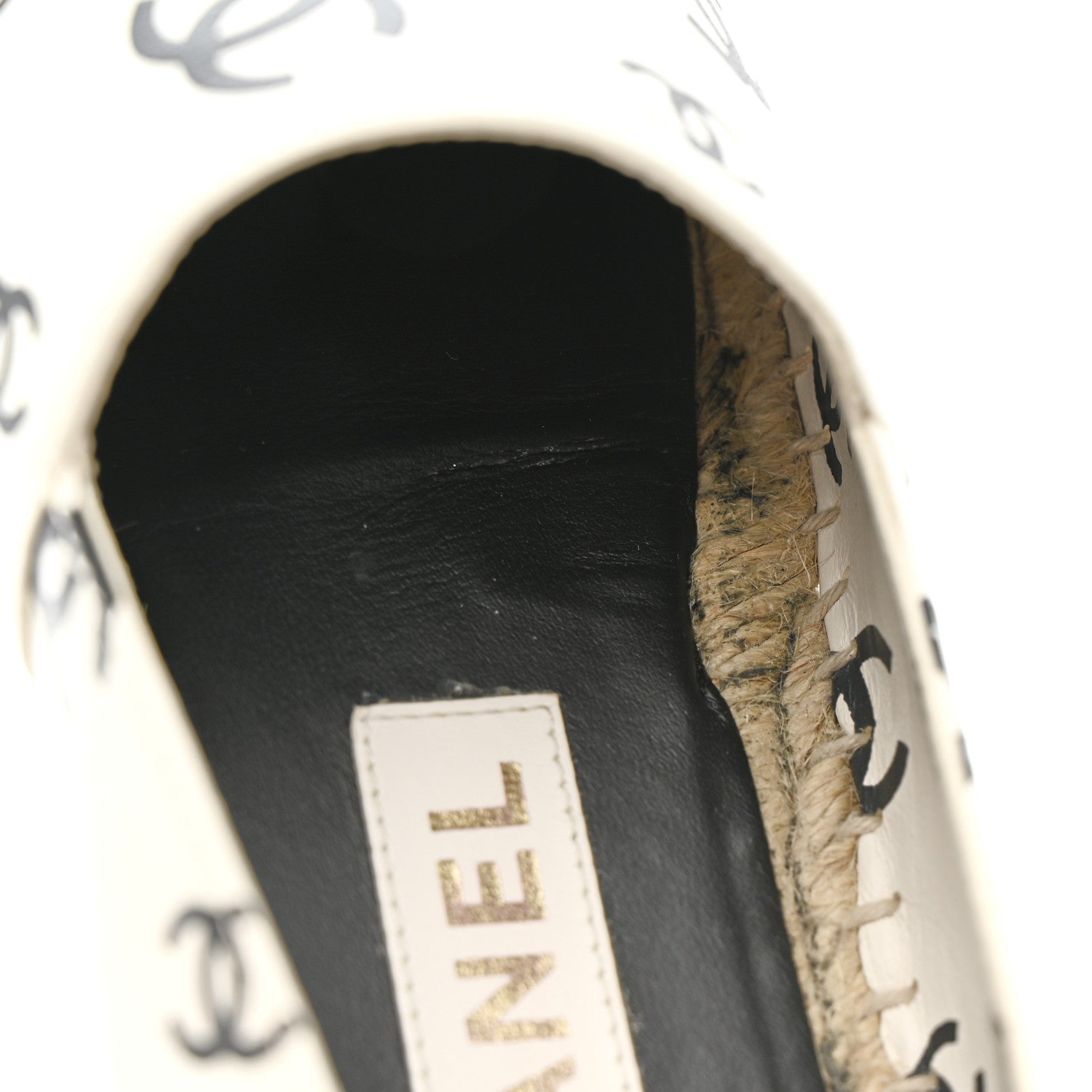 Chanel Lambskin Printed CC Espadrilles 37 White Black 11 of 14