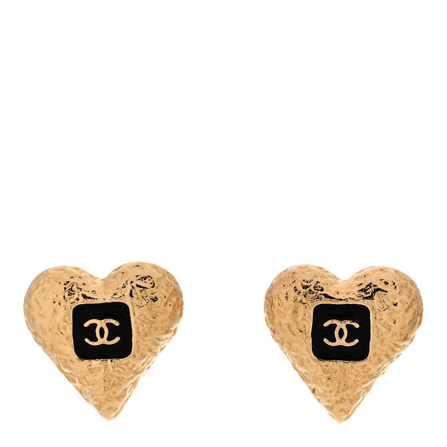 Metal Resin CC Heart Earrings Gold Black