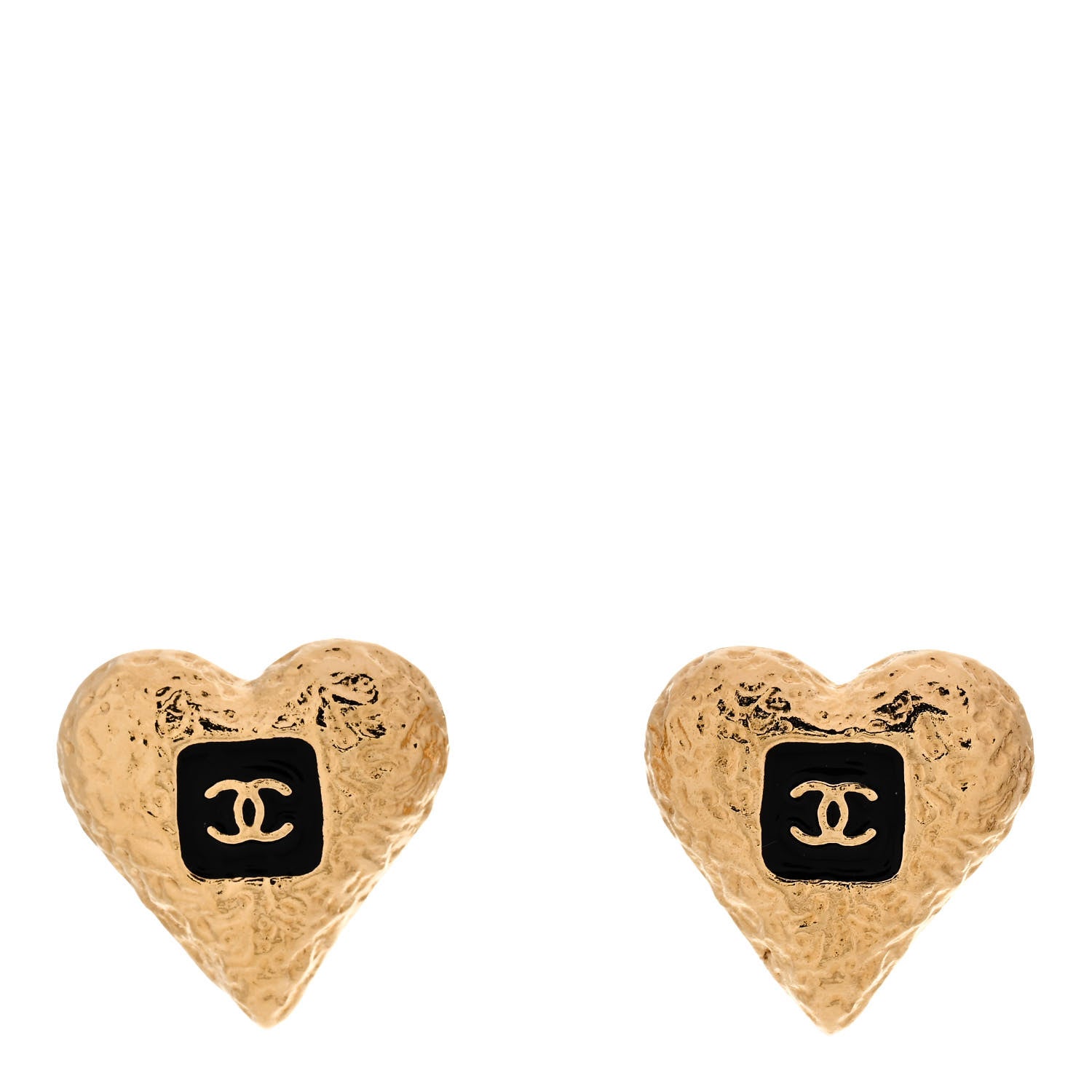 Chanel Metal Resin CC Heart Earrings Gold Black 1 of 5