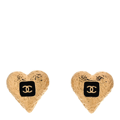 Chanel Metal Resin CC Heart Earrings Gold Black 1 of 5