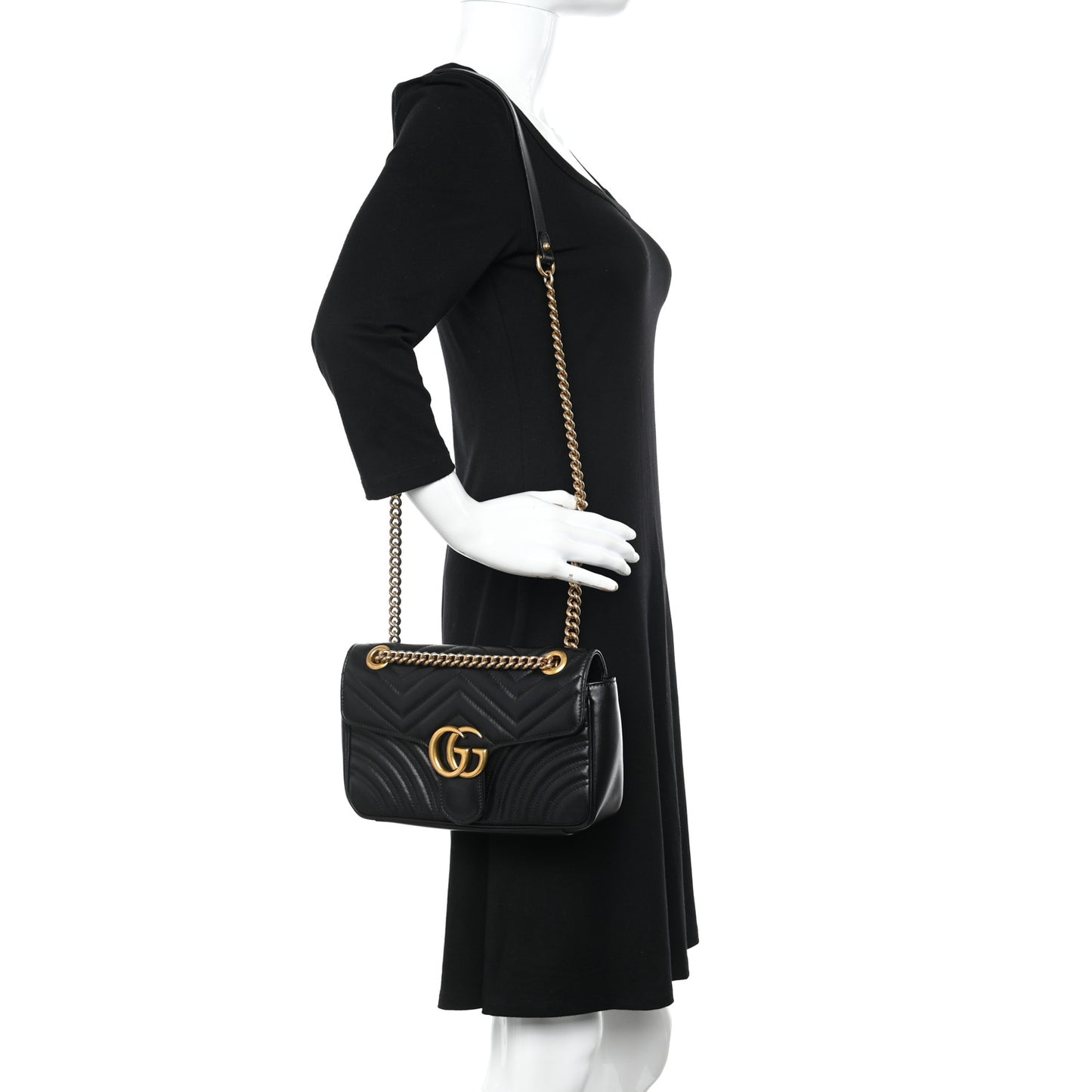 Calfskin Matelasse Small GG Marmont Shoulder Bag Black