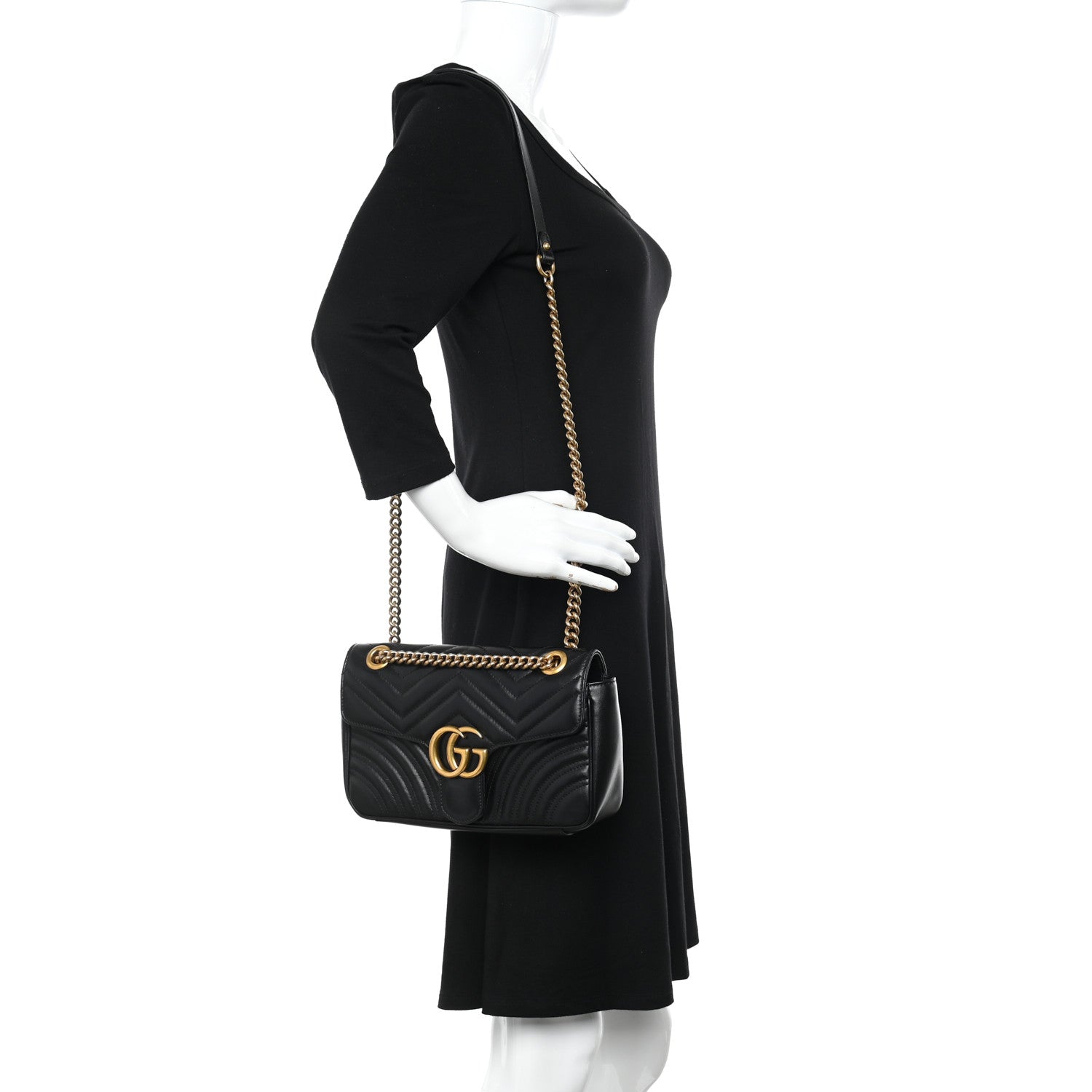 Gucci Calfskin Matelasse Small GG Marmont Shoulder Bag Black 2 of 9