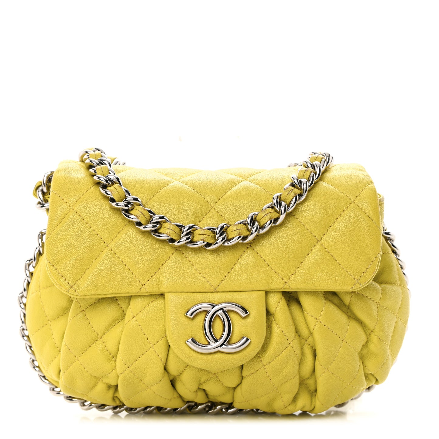 Washed Lambskin Quilted Mini Chain Around Flap Yellow