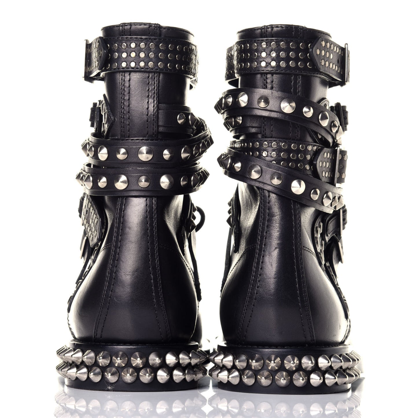 Smooth Calfskin Studded Womens Punk Ranger Boots 40 Black