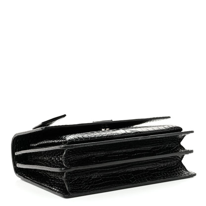 Saint Laurent Calfskin Crocodile Embossed Medium Monochrome Monogram Sunset Black 4 of 14