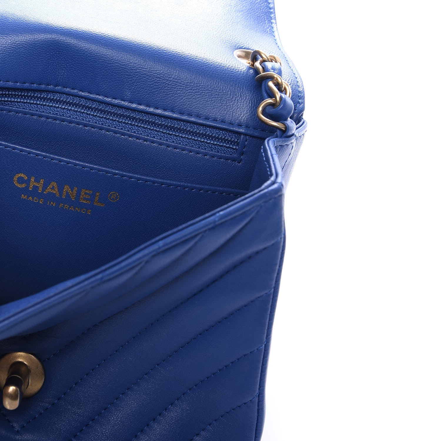 Chanel Lambskin Chevron Quilted Mini Square Flap Blue 9 of 11