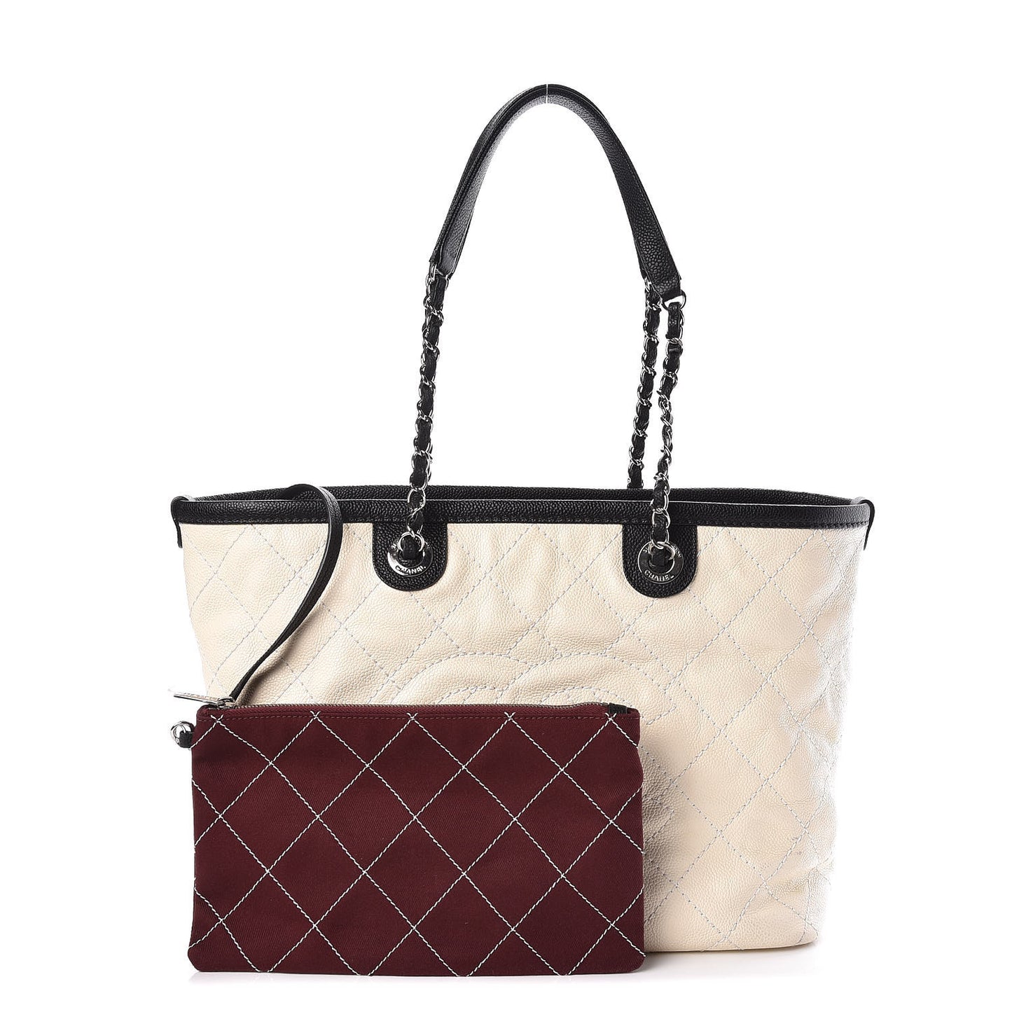 Grained Calfskin Quilted Small Daily Tote Dark White Black