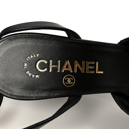 Chanel Lambskin Patent Quilted Wedge Sandals  38 Black 8 of 9