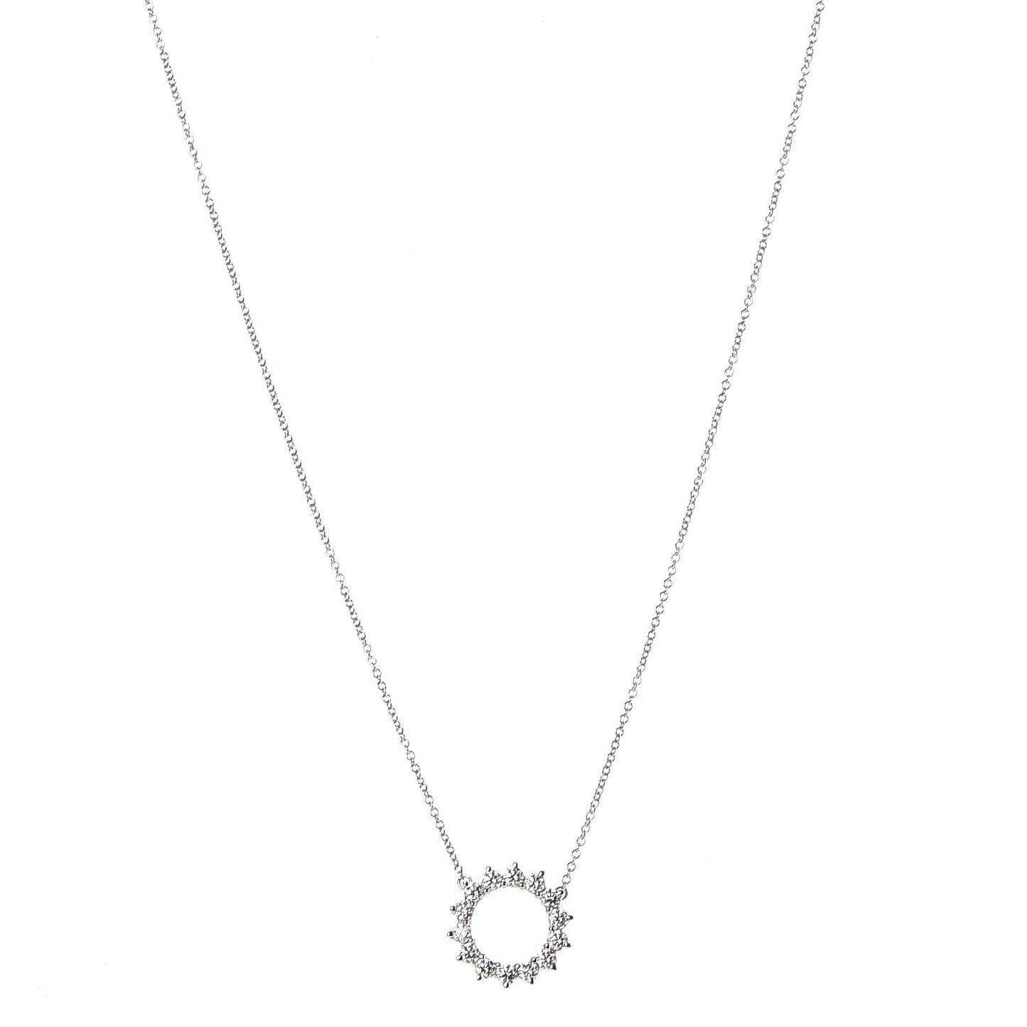 Platinum Diamond Small Open Circle Pendant Necklace