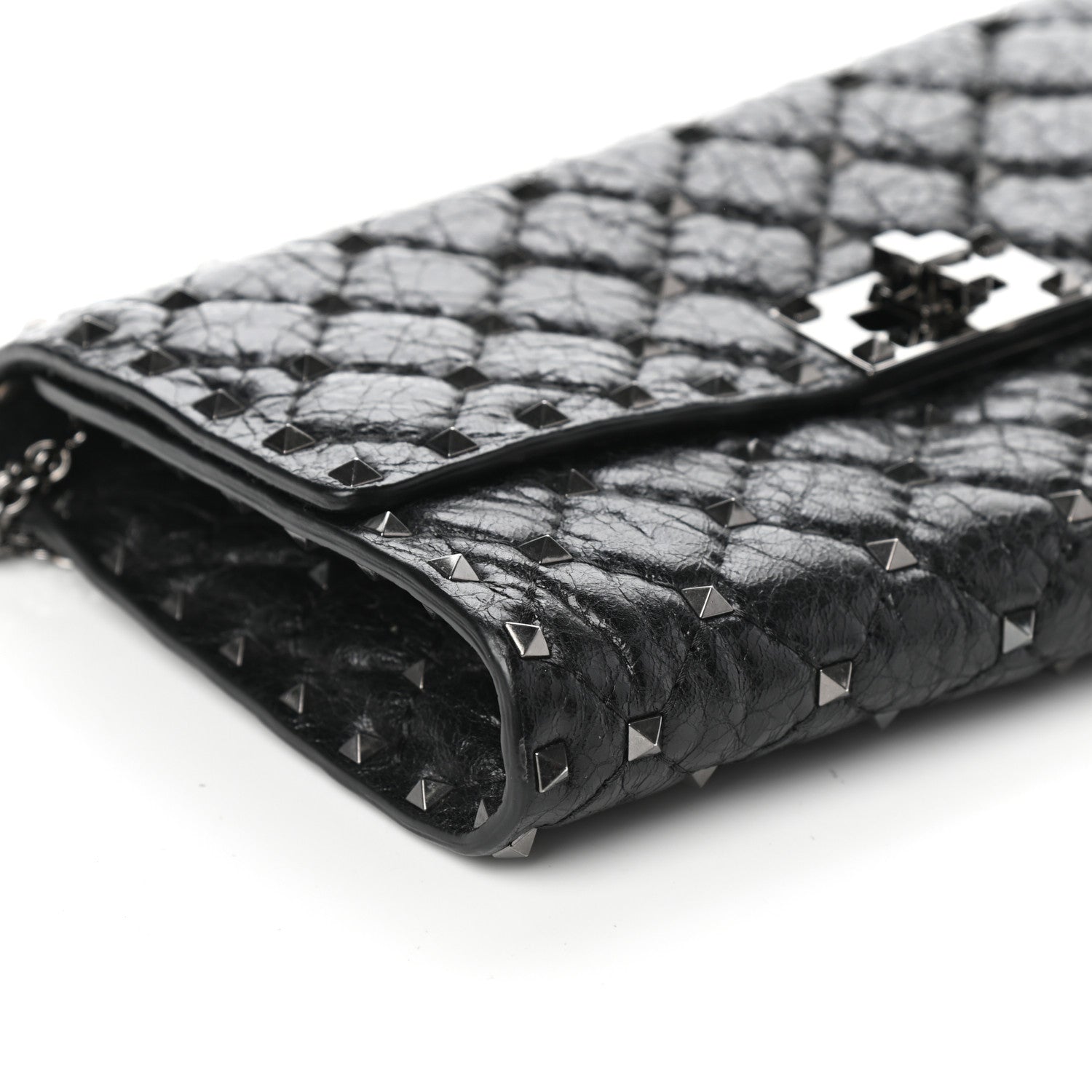 Valentino Garavani Craquele Nappa Rockstud Spike Wallet on Chain Black 8 of 9
