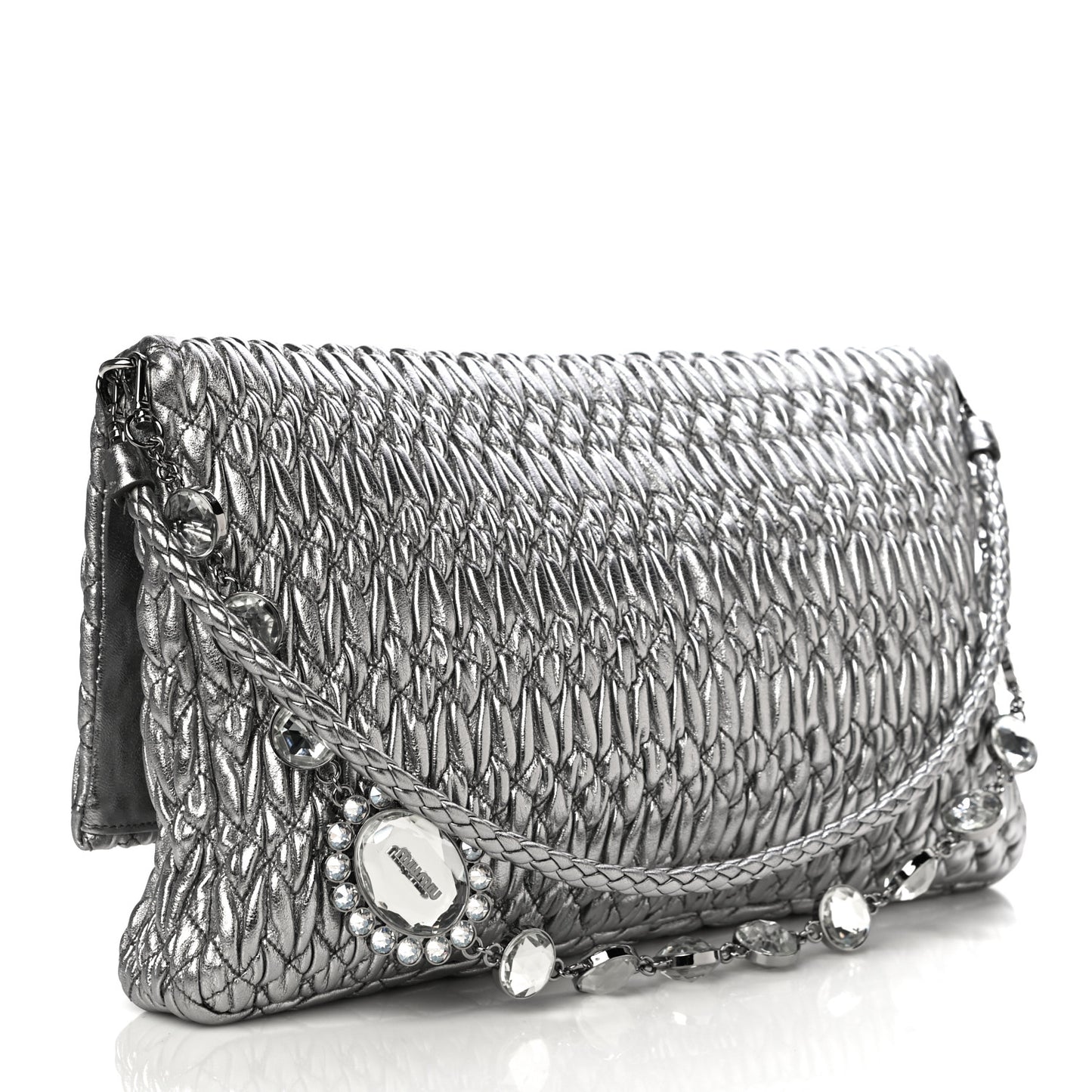 Nappa Matelasse Crystal Flap Clutch Cromo
