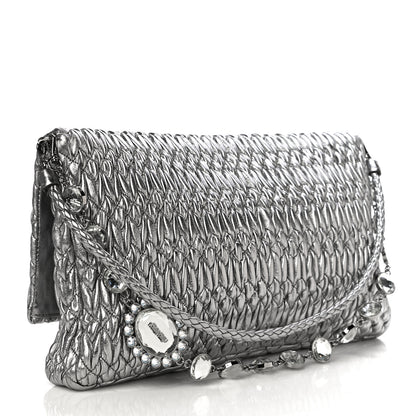 Miu Miu Nappa Matelasse Crystal Flap Clutch Cromo 3 of 12