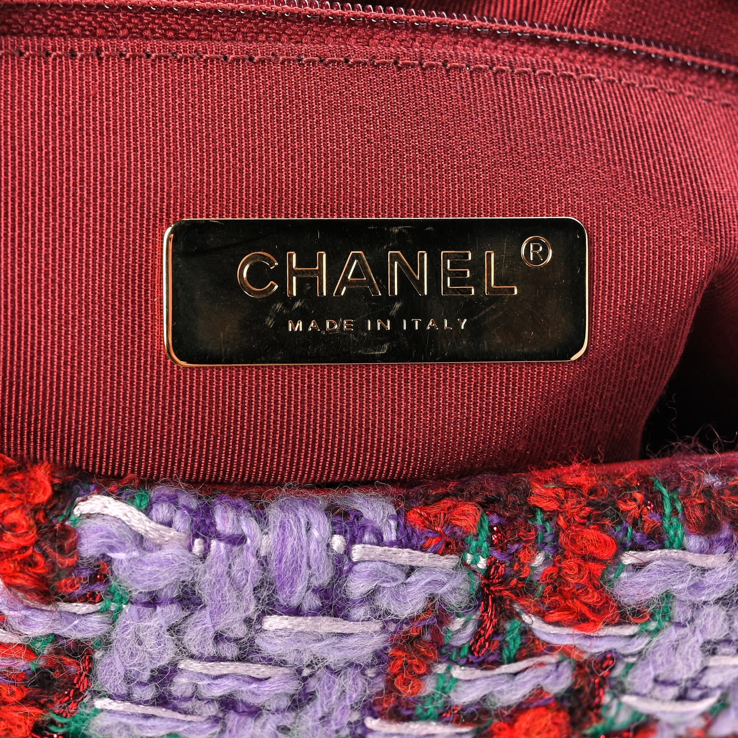 Chanel Tweed Quilted Medium Chanel 19 Flap Red Purple Green 6 of 11